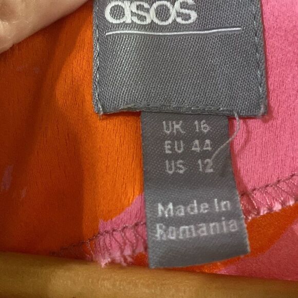 Like New Orange Floral Wrap Front Cutout Pink Midi Dress - Picture 5 of 8